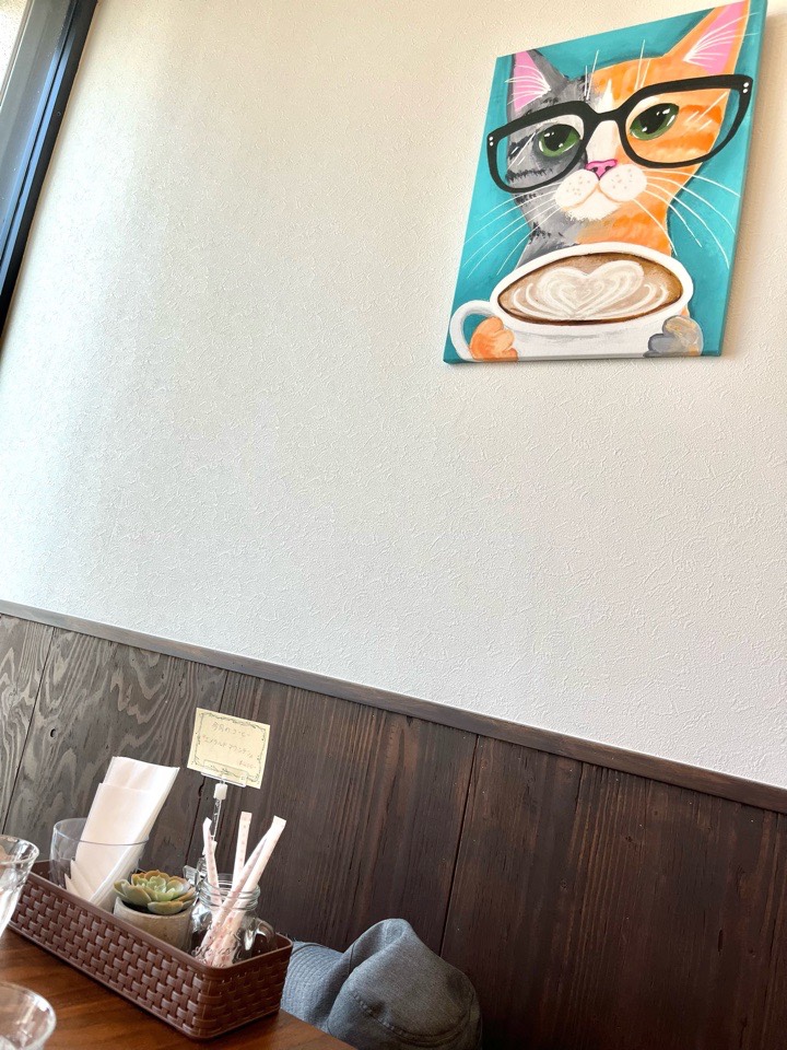 猫ちゃんとコーヒーの絵